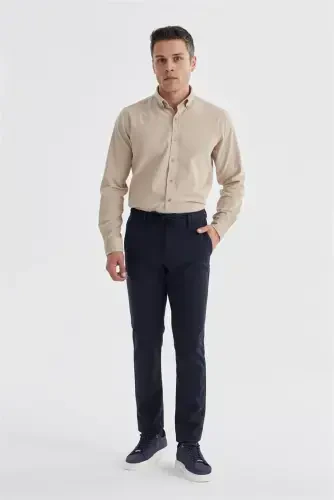 Beige Comfort Fit Button Down 100% Cotton Corduroy Shirt - 5