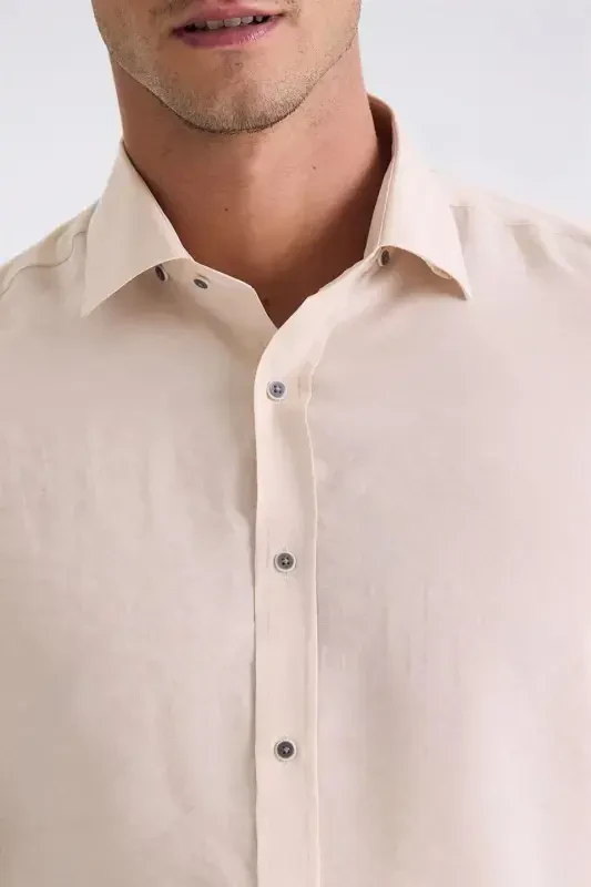 Beige Comfort Fit Button-Down Collar Shirt - 3