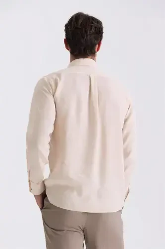 Beige Comfort Fit Button-Down Collar Shirt - 4