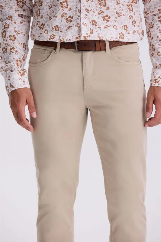 Beige Comfort Fit Canvas Casual Trousers - 3