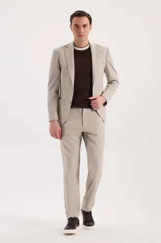 Beige Comfort Fit Elastic Waist Flexible Sports Jogger Pants - 1