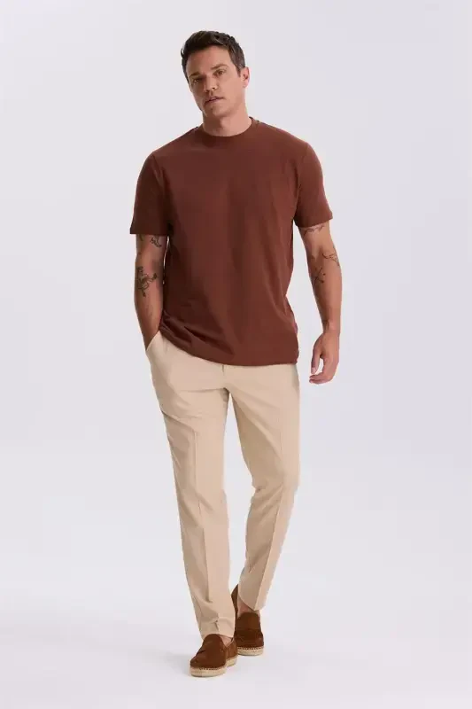 Beige Comfort Fit Elastic Waist Relaxed Fit Jogger Pants - 2