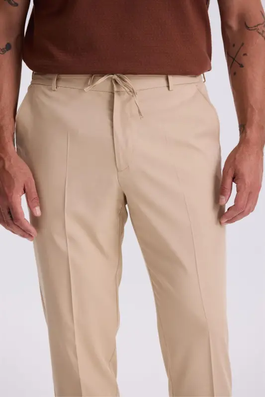 Beige Comfort Fit Elastic Waist Relaxed Fit Jogger Pants - 3