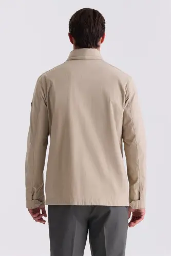 Beige Comfort Fit High Neck Half Season Sports Jacket - 4