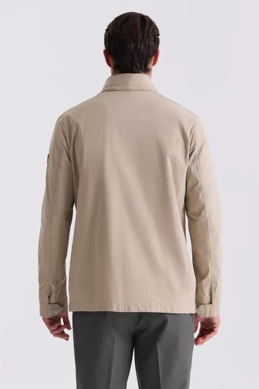 Beige Comfort Fit High Neck Half Season Sports Jacket - 4