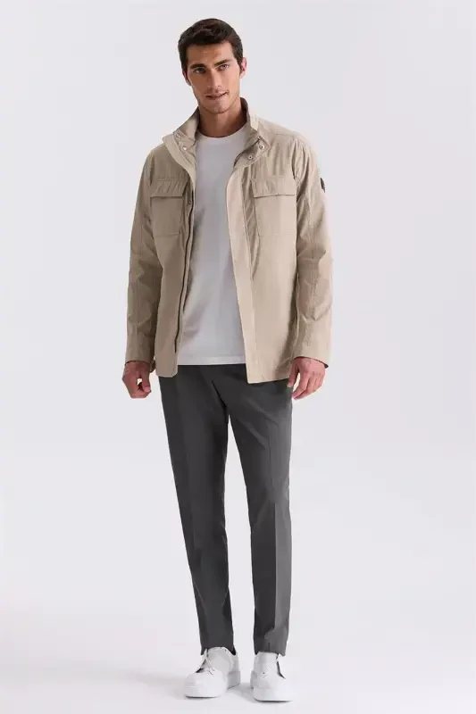 Beige Comfort Fit High Neck Half Season Sports Jacket - 2