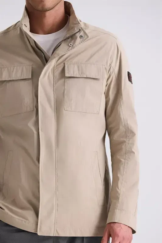 Beige Comfort Fit High Neck Half Season Sports Jacket - 3