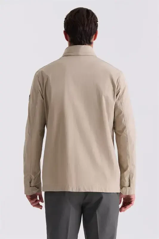 Beige Comfort Fit High Neck Half Season Sports Jacket - 4