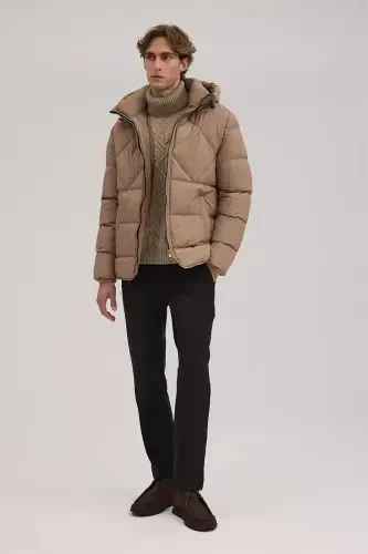 Beige Comfort Fit Hooded Puffer Jacket - Modazone (1)