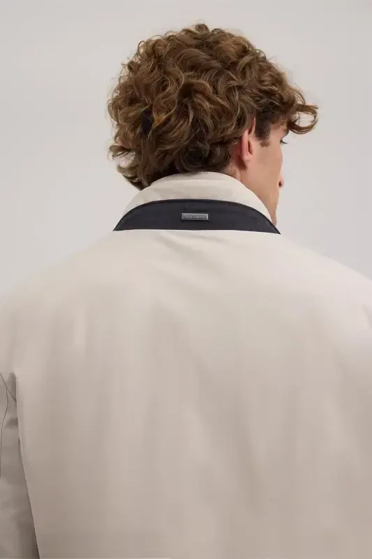 Beige Comfort Fit Mandarin Collar Coat - 5