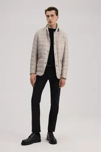 Beige Comfort Fit Mono Collar Zippered Jacket - 1