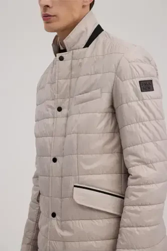 Beige Comfort Fit Mono Collar Zippered Jacket - 3