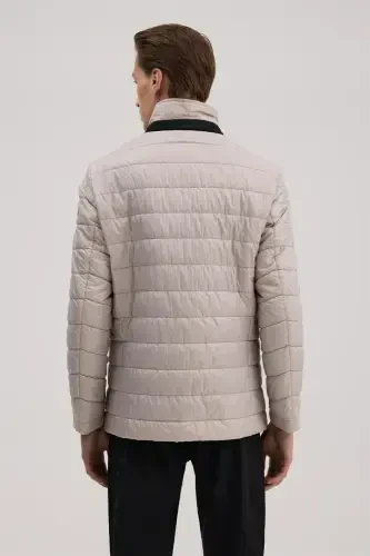 Beige Comfort Fit Mono Collar Zippered Jacket - 4