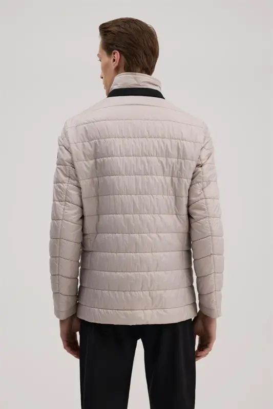 Beige Comfort Fit Mono Collar Zippered Jacket - 4