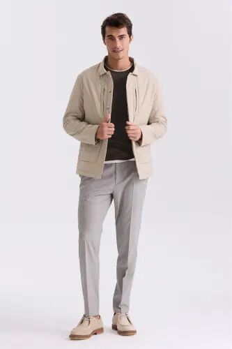 Beige Comfort Fit Shirt Collar Seasonal Jacket - 2