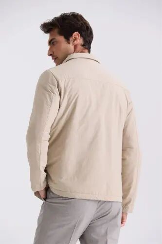 Beige Comfort Fit Shirt Collar Seasonal Jacket - 4