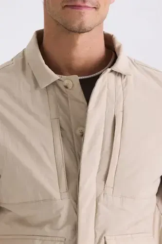 Beige Comfort Fit Shirt Collar Seasonal Jacket - 3