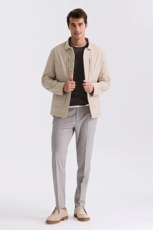 Beige Comfort Fit Shirt Collar Seasonal Jacket - 2