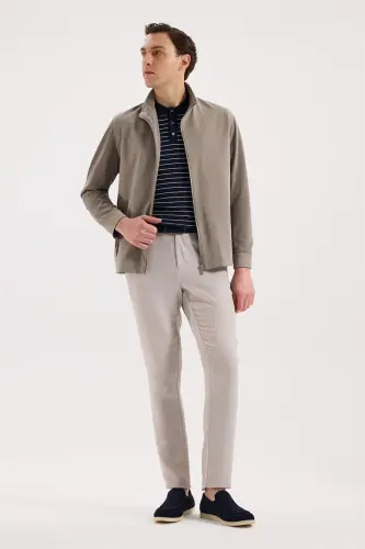 Beige Comfort Fit Stand-Up Collar Seasonal Sports Coat - 1