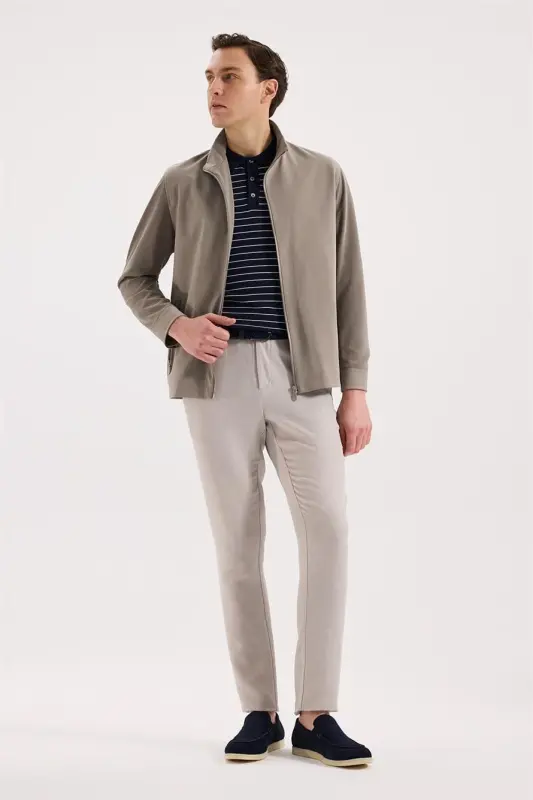 Beige Comfort Fit Stand-Up Collar Seasonal Sports Coat - 1