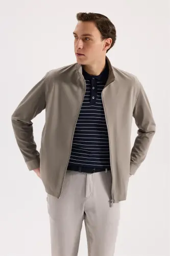 Beige Comfort Fit Воротник-стойка Сезонная Спортивная Куртка - 2