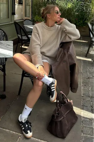 Beige Crew Neck Oversize Knit Sweater MG1972-Beige - 4