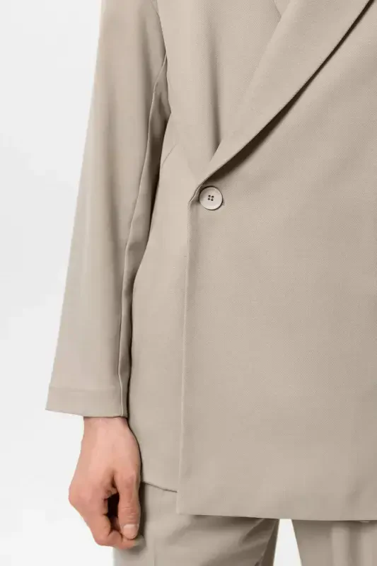 Beige Double Breasted Hidden Pocket Men's Blazer Jacket-Beige - 5