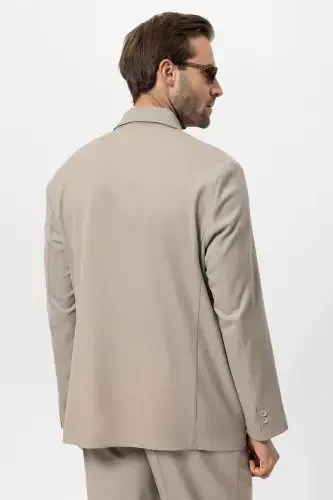 Beige Double Breasted Hidden Pocket Men's Blazer Jacket-Beige - 6
