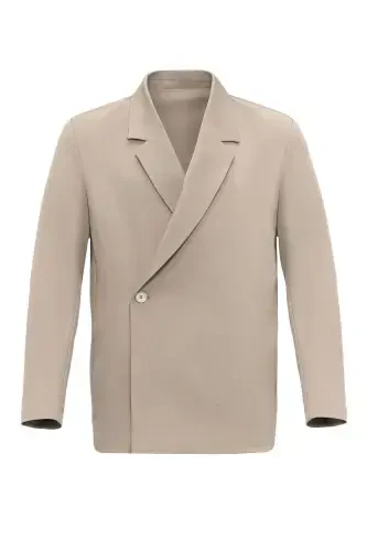 Beige Double Breasted Hidden Pocket Men's Blazer Jacket-Beige - 7