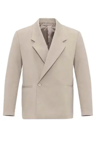 Beige Double Breasted Men's Blazer Jacket with Flap Pockets - Beige - 8