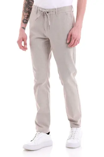 Beige Dynamic Fit Straight Leg Cotton Canvas Pants with Side Pockets - 3