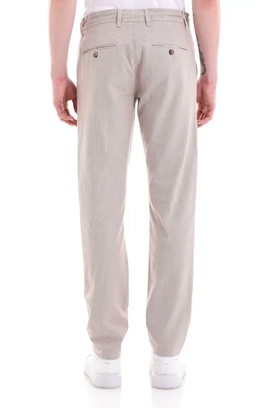 Beige Dynamic Fit Straight Leg Cotton Canvas Pants with Side Pockets - 5