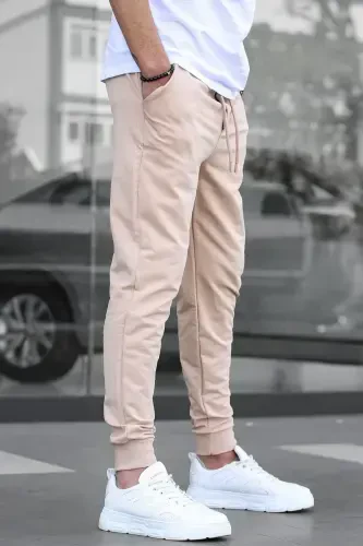 Beige Elastic Hem Men's Sweatpants 4821-Beige - MADMEXT (1)