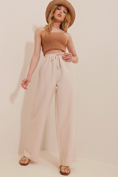 Beige, elastic waist, relaxed fit aerobics pants. ALC-X6625 - 3