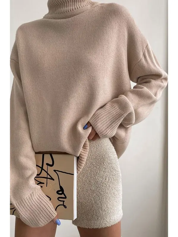 Beige Fisherman's Collar Sweater Mg1252-Beige - 1