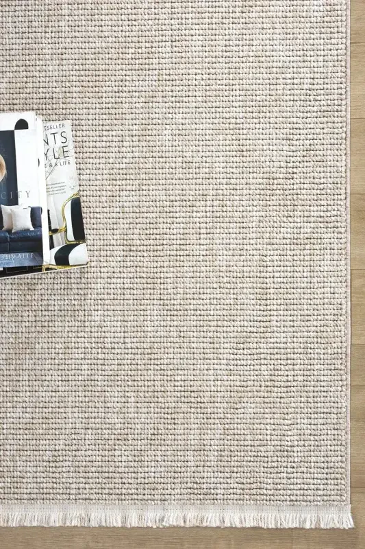 Beige Fringed Modern Woven Carpet Living Room Bedroom Hallway Rug Runner Beige-Beige - 4