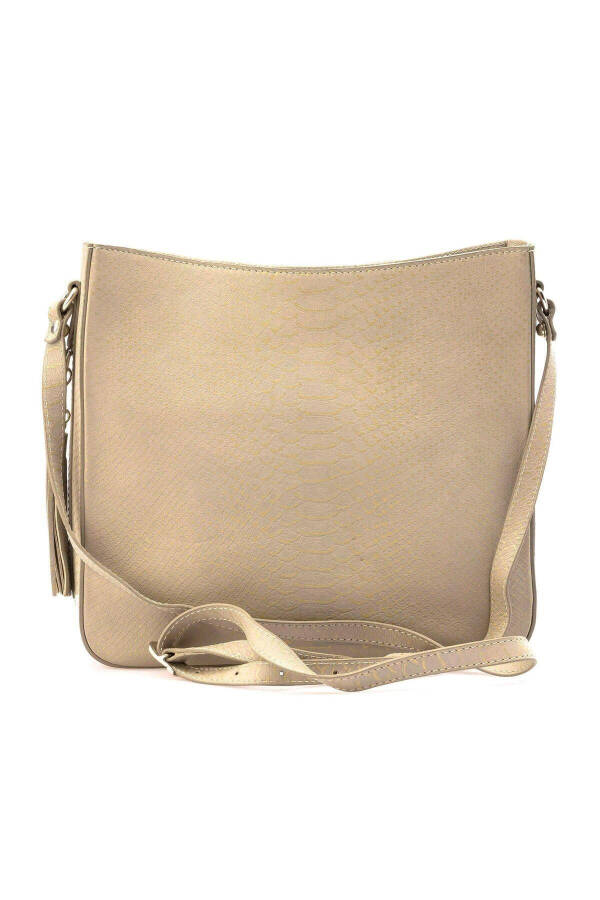 Beige genuine leather snake print women's shoulder bag - 2