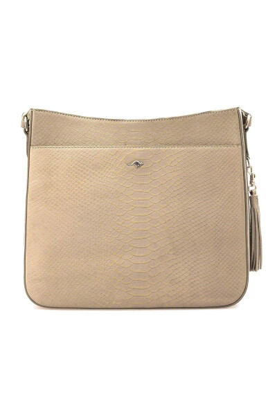 Beige genuine leather snake print women's shoulder bag - 3