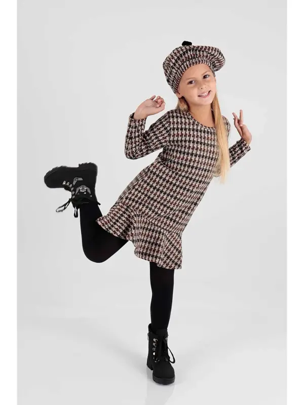 Beige Girls Hat Ruffled Trend Dress Ak2200-Beige - 1