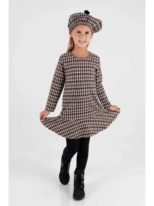 Beige Girls Hat Ruffled Trend Dress Ak2200-Beige - 4