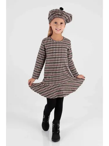 Beige Girls Ruffled Trendy Dress with Hat Ak2200-Beige - 4
