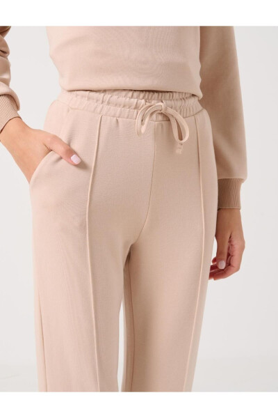 Beige High Waist Tie-Waist Ribbed Jogger Pants - 21