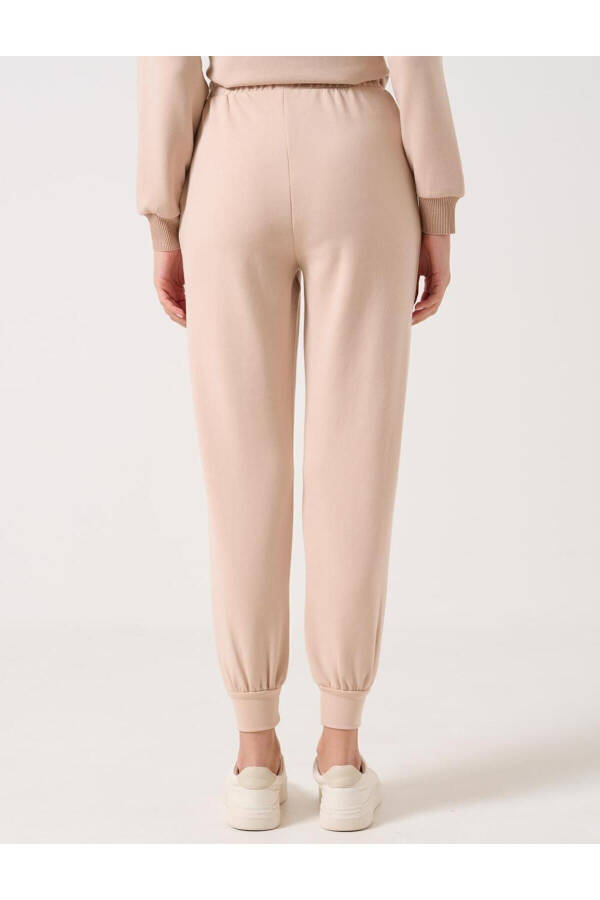 Beige High Waist Tie-Waist Ribbed Jogger Pants - 23