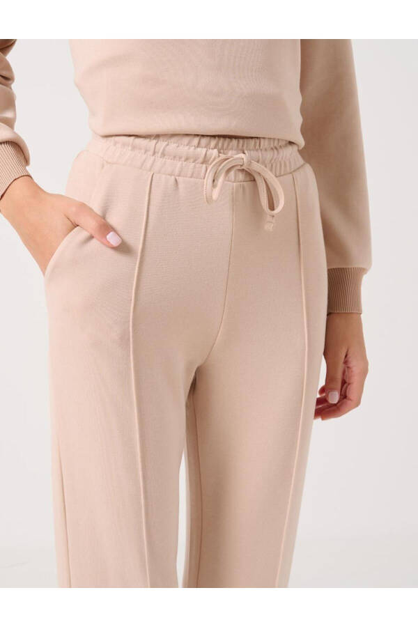 Beige High Waist Tie-Waist Ribbed Jogger Pants - 15