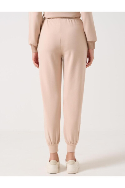 Beige High Waist Tie-Waist Ribbed Jogger Pants - 5