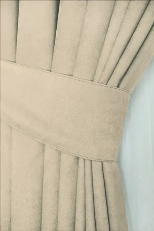 Beige Honeycomb Velvet Textured Background Curtain Plain Stitching Shirring Tape 1st Class Quality-Beige - 4