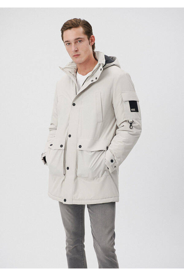 Beige Hooded Parka, Regular Fit - 1