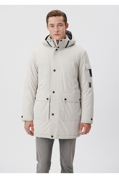 Beige Hooded Parka, Regular Fit - 3