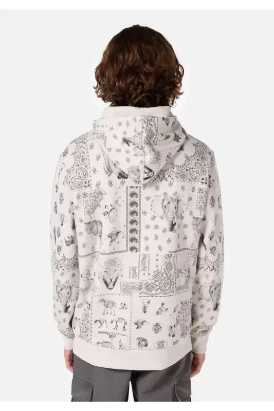 Beige, hooded, printed, regular fit men's sweatshirt. - 2