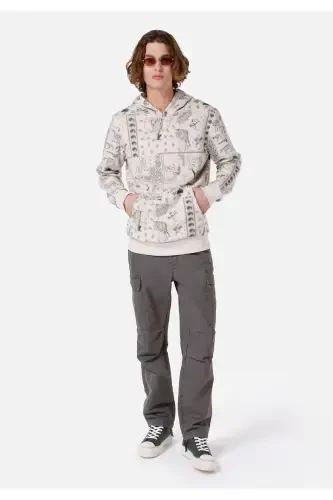 Beige, hooded, printed, regular fit men's sweatshirt. - 3